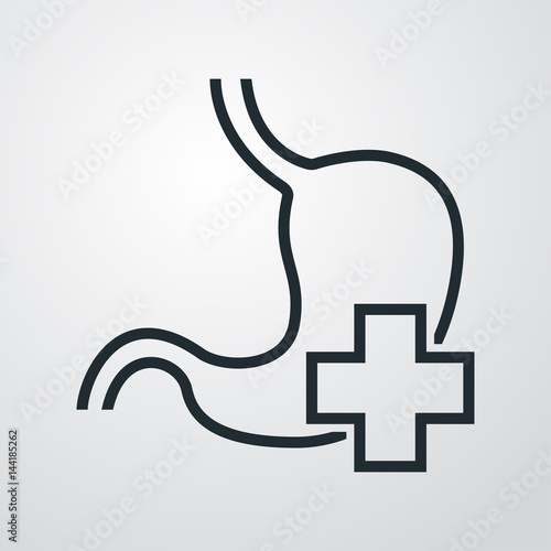 Icono plano estomago con cruz en fondo degradado