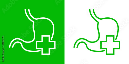 Icono plano estomago con cruz verde y blanco