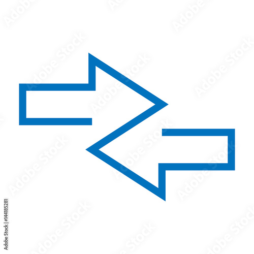 Icono plano flechas dos direcciones azul en fondo blanco