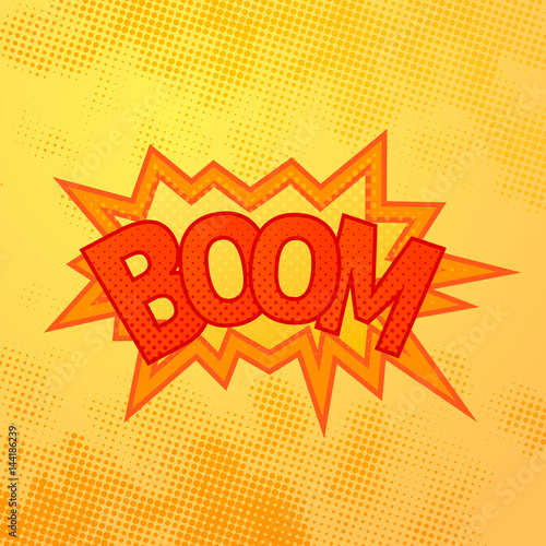 Boom comics sound effect with halftone pattern on yellow