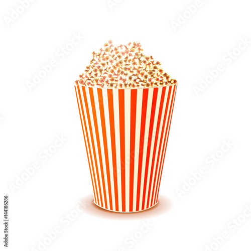 Bright glossy box of popcorn on white