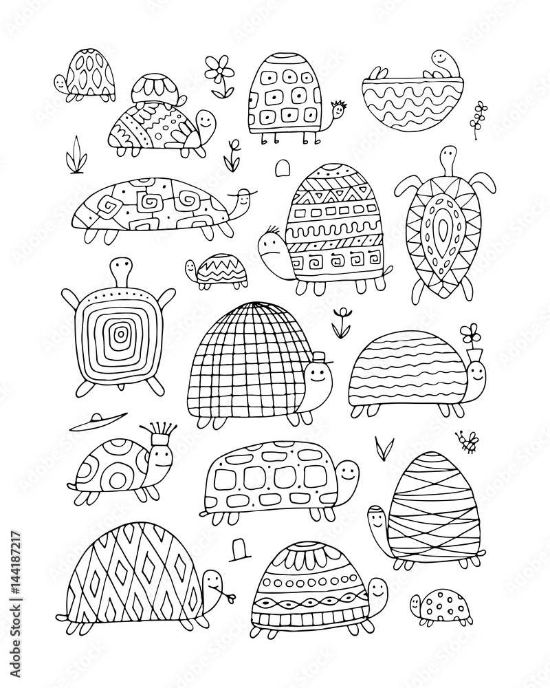 Obraz premium Funny turtles collection, sketch for your design