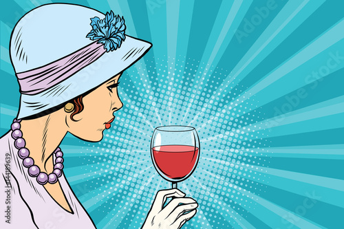 Retro lady with a glass of wine