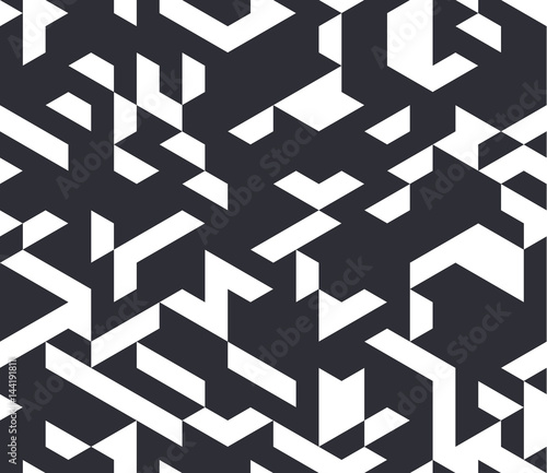 Irregular vector black and white abstract geometric pattern with triangles and hexagons