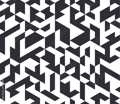 Irregular vector black and white abstract geometric pattern with triangles and hexagons