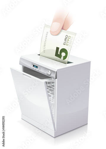 Lave-vaisselle et  investir un billet de 5 euros (Reflet)