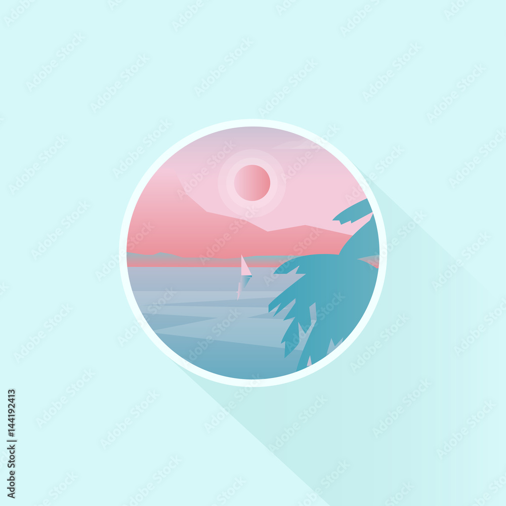 Scenery icon or badge design with sailing boat Scenery icon or badge design with sailing boat