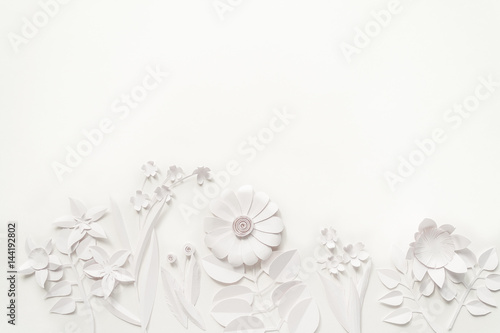 white paper flowers wallpaper, spring summer background, floral design elements photo