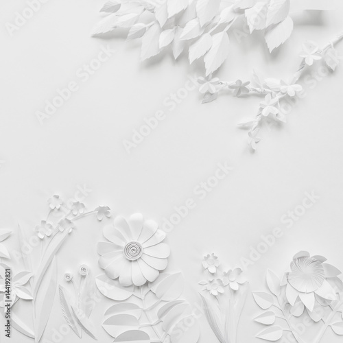 White Paper Flowers Wallpaper On White Background, Spring Summer
