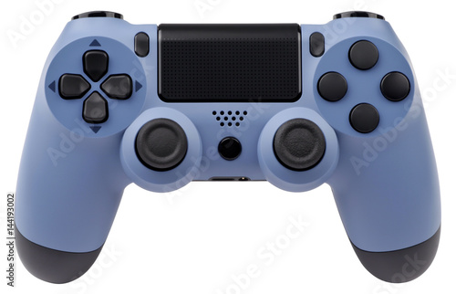 Blue gaming controller isolated on white background. photo