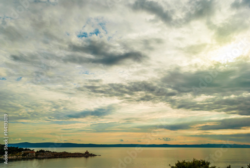 Makarska  Croatia with sea view and dramatic cloudy sky