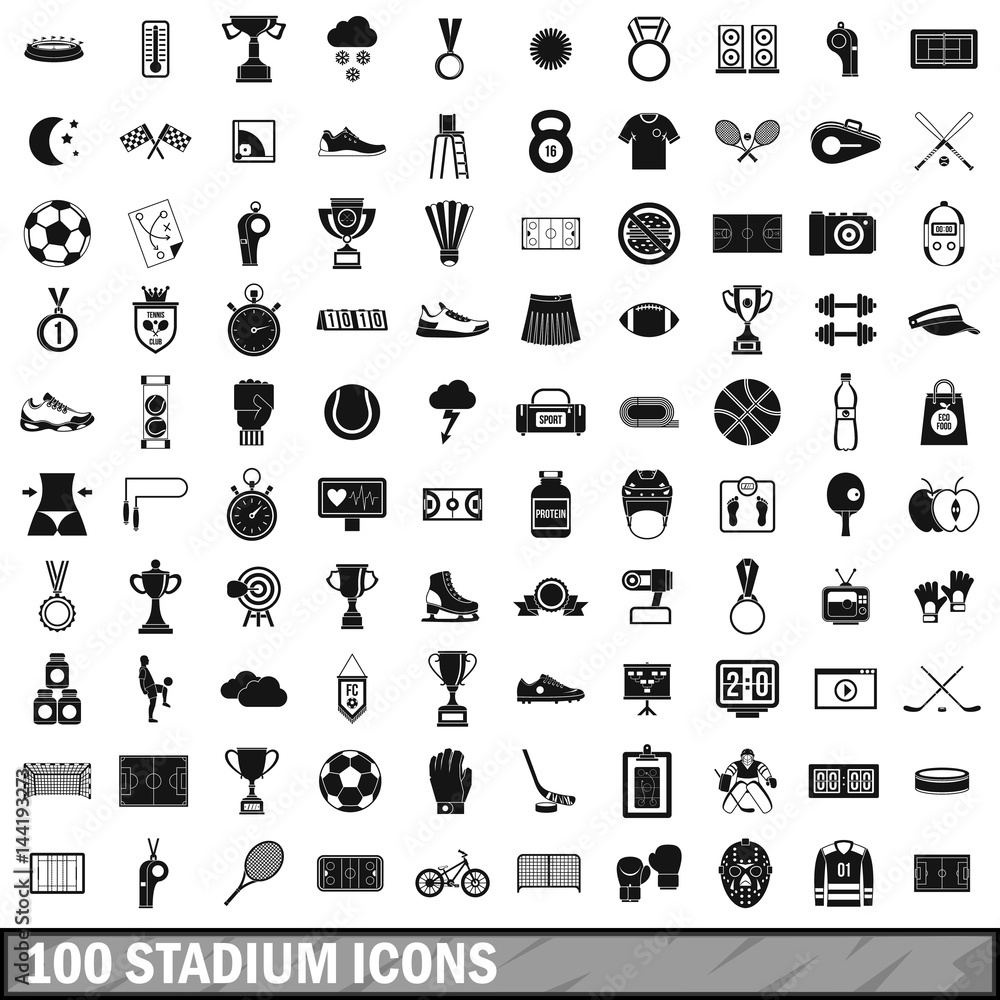 100 stadium icons set, simple style 100 stadium icons set, simple style