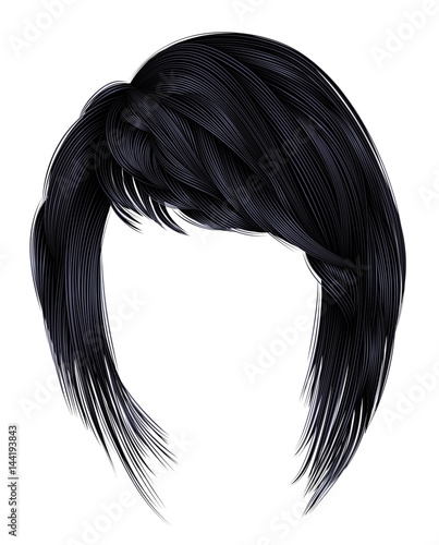 trendy  woman brunette black  dark colors . hairs kare with fringe  .     beauty style .