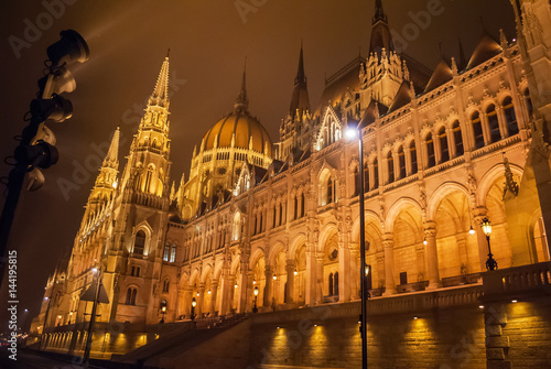 Budapest, Hungary - January 01, 2017: Hungarian Parliament building in Budapest, night photo