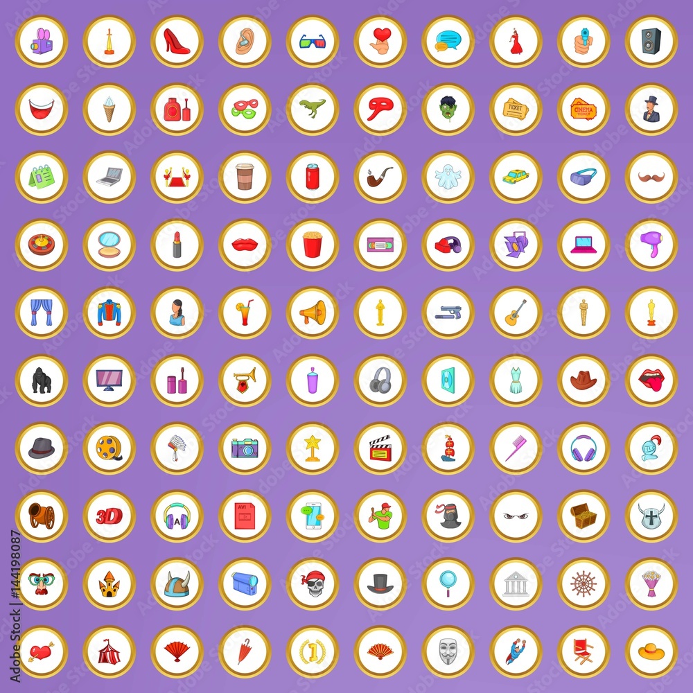 100 movie icons set in cartoon style 100 movie icons set in cartoon style