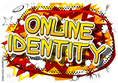 Online Identity - Comic book style word on abstract background.