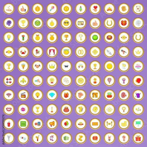 100 winning icons set in cartoon style