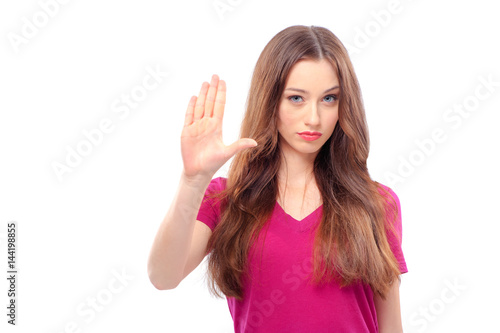 Wallpaper Mural woman stretching out hands and showing her palm Torontodigital.ca