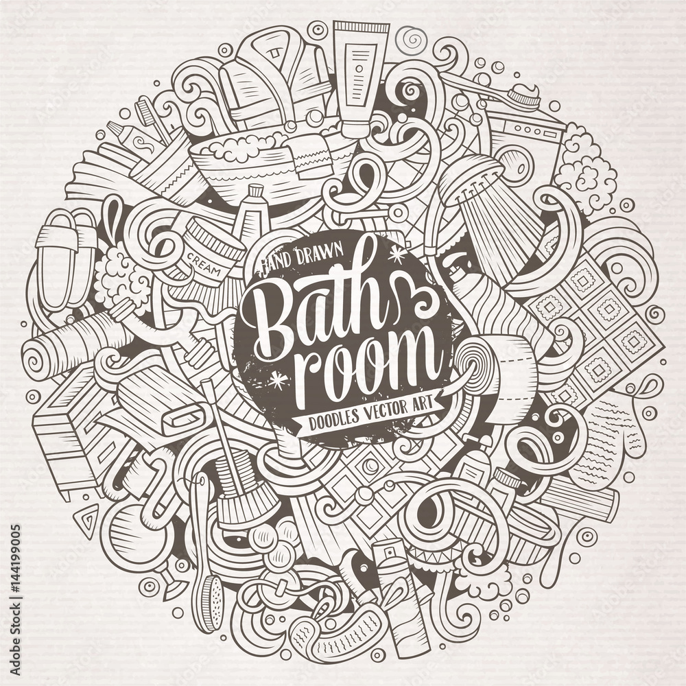 Fototapeta premium Cartoon cute doodles Bathroom illustration