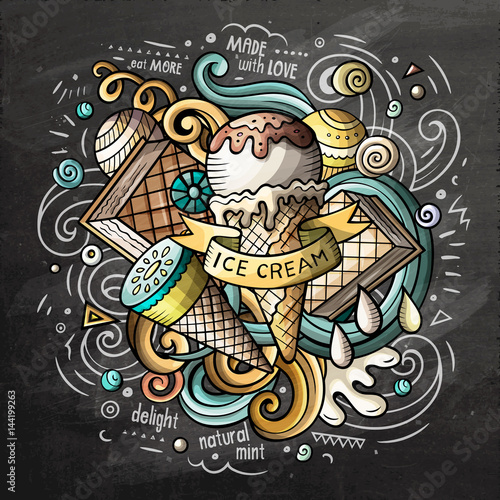 Ice Cream cartoon vector doodle watercolor illustration