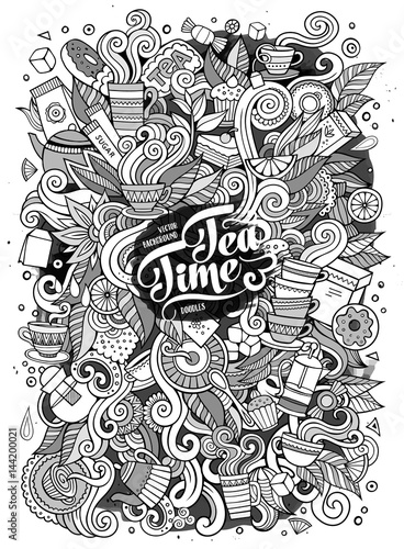 Cartoon cute doodles Tea time illustration