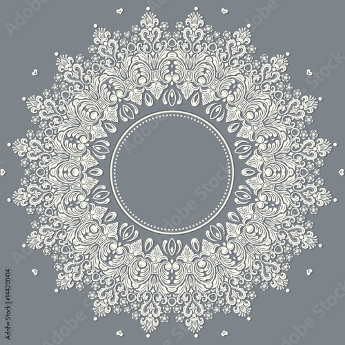 Vector ornamental round lace with damask and arabesque elements. Mehndi style. Orient traditional ornament. Zentangle-like round colored floral ornament.