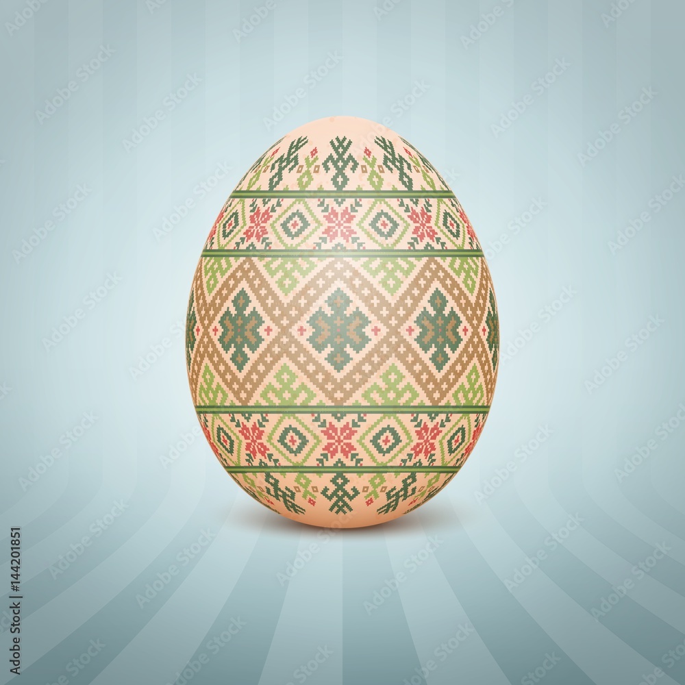 The Easter egg with an Ukrainian folk pattern ornament. Isolated vector realistic yellow egg. The Easter egg with an Ukrainian folk pattern ornament. Isolated vector realistic yellow egg.