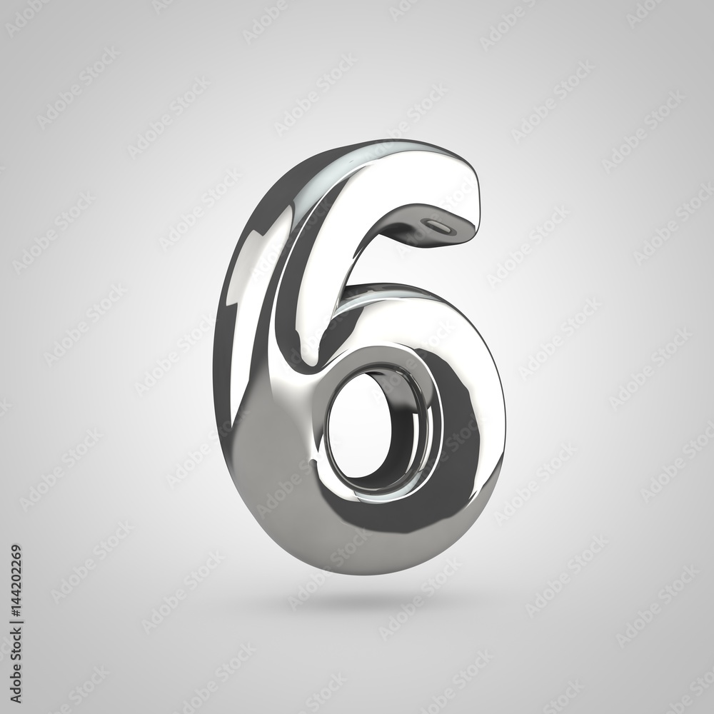 Fototapeta premium Silver number 6 isolated on white background