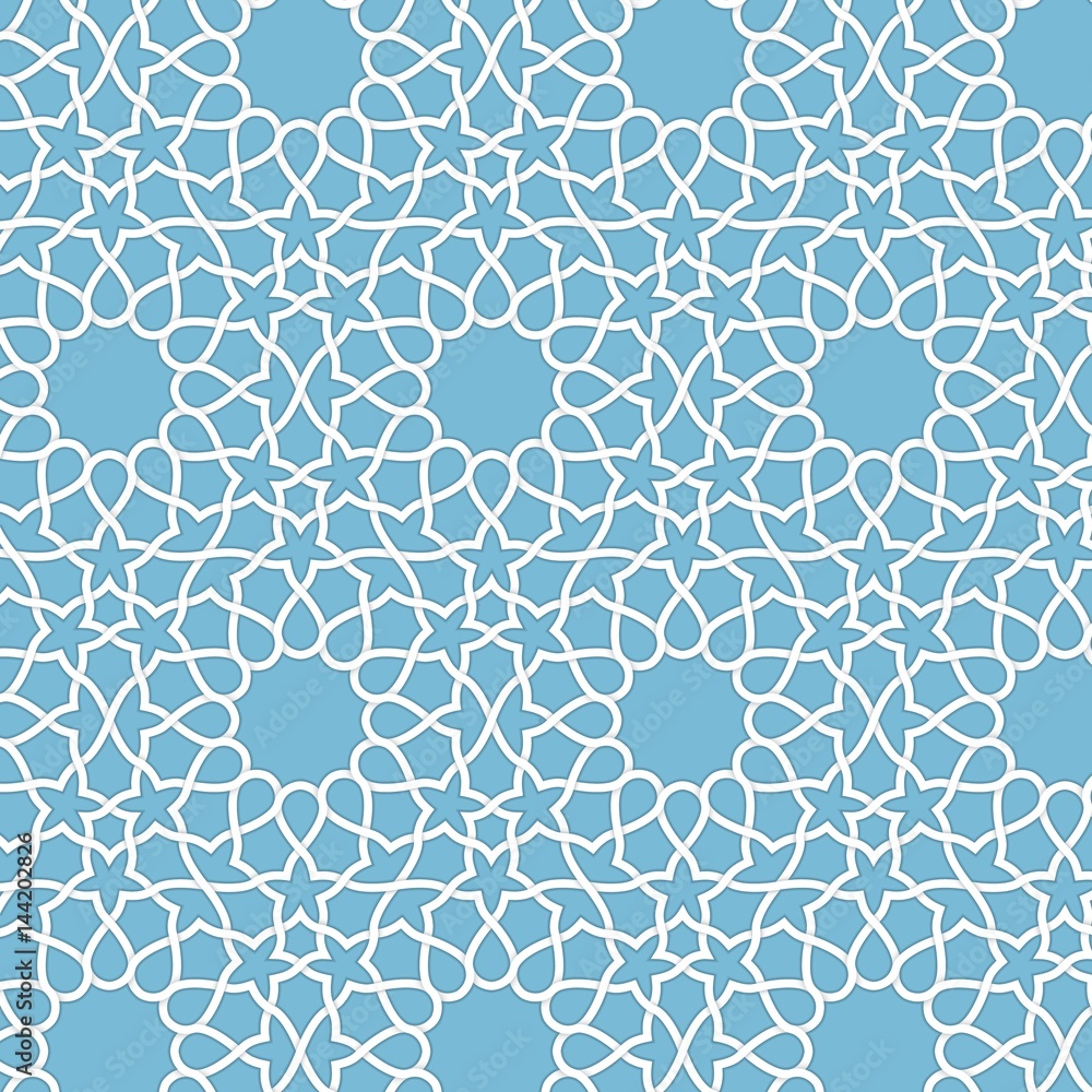 Fototapeta premium Vector abstract geometric islamic background. Based on ethnic muslim ornaments. Intertwined paper stripes. Elegant background for cards, invitations etc.