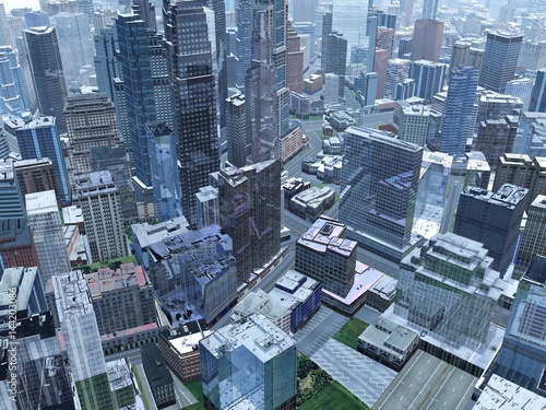 Aerial view of modern city  city from bird s eye view  view from top to city  3d rendering  