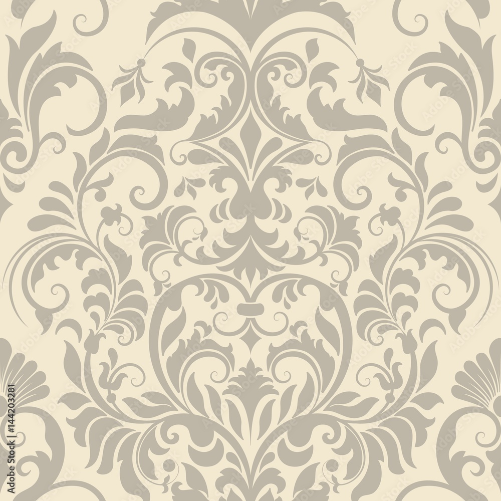Fototapeta premium Vector damask seamless pattern element. Classical luxury old fashioned damask ornament, royal victorian seamless texture for wallpapers, textile, wrapping. Exquisite floral baroque template.