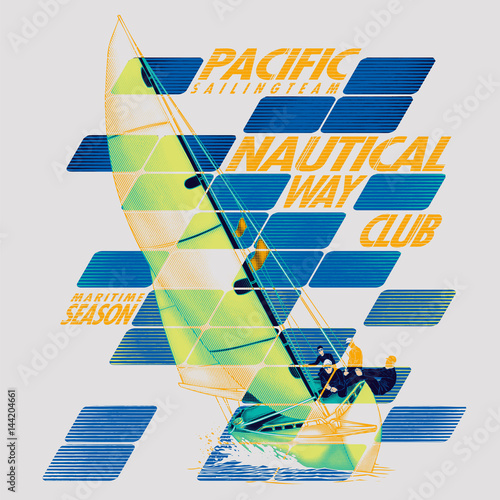 Green sailing ship on a graphic background