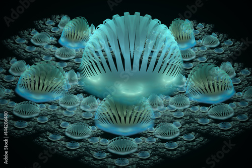 fractal group of blue shells on the seabed