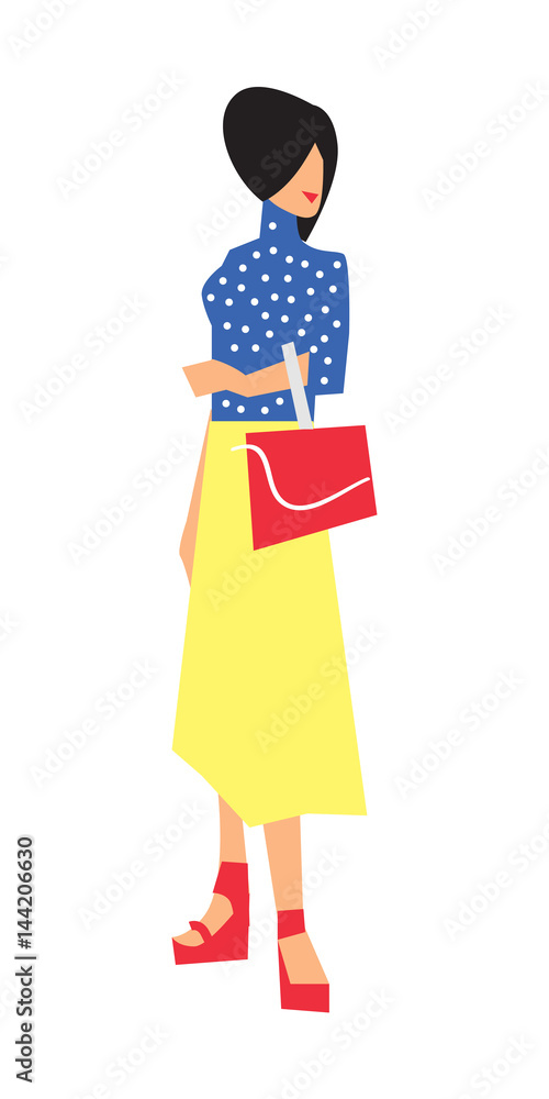 Elegant fashion girl in skirt and blouse vector illustration isolated on white background. Pretty young woman, glamour model in flat design. Elegant fashion girl in skirt and blouse vector illustration isolated on white background. Pretty young woman, glamour model in flat design.