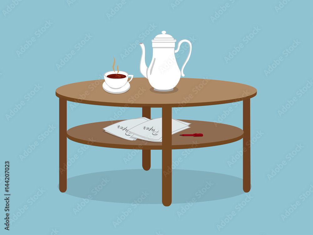 Coffee with teacup with paper with pen on table Coffee with teacup with paper with pen on table