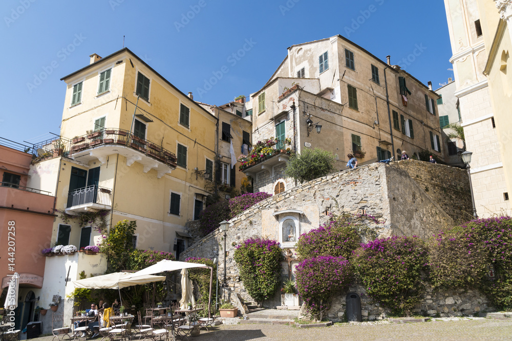 View of a typical Italian village, Cervo, in Liguria region, Italy