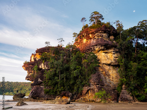 Colorful cliff in Bako National Park on Borneo, Malaysia during sunset
