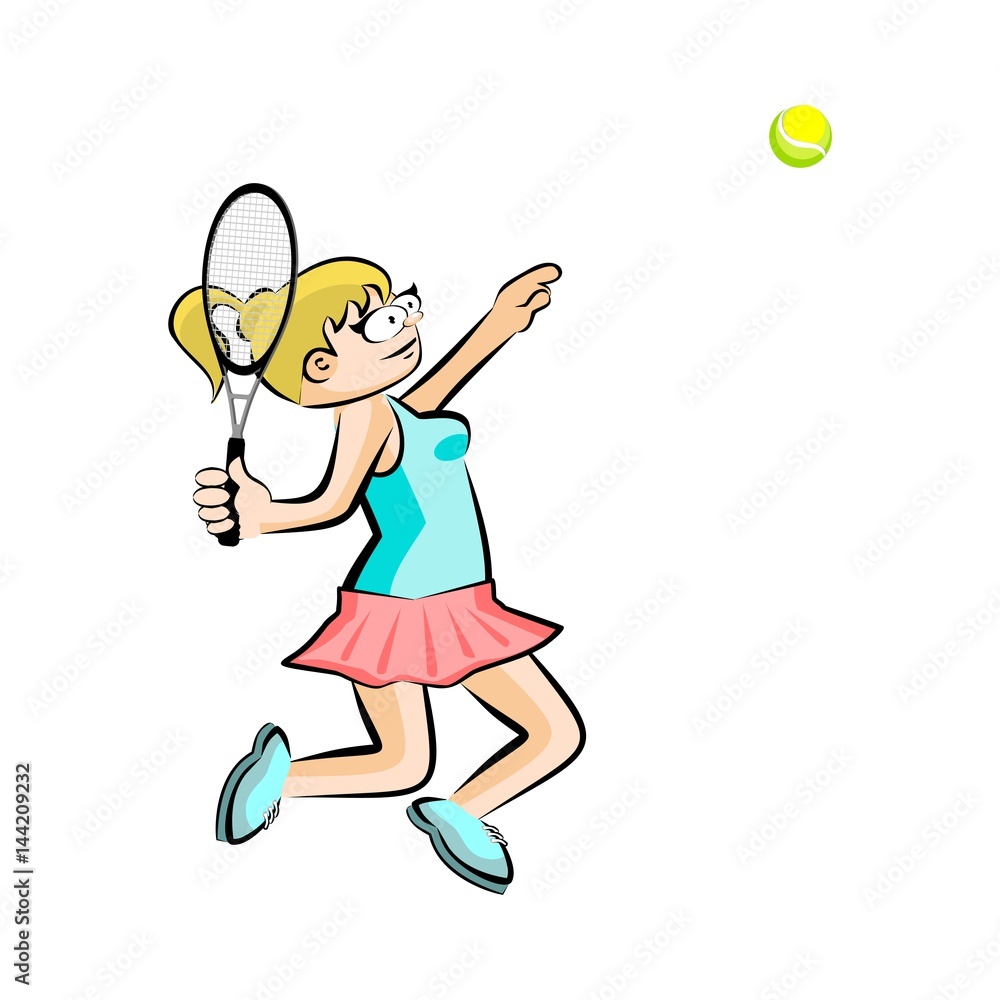 Girl playing tennis isolated on white
