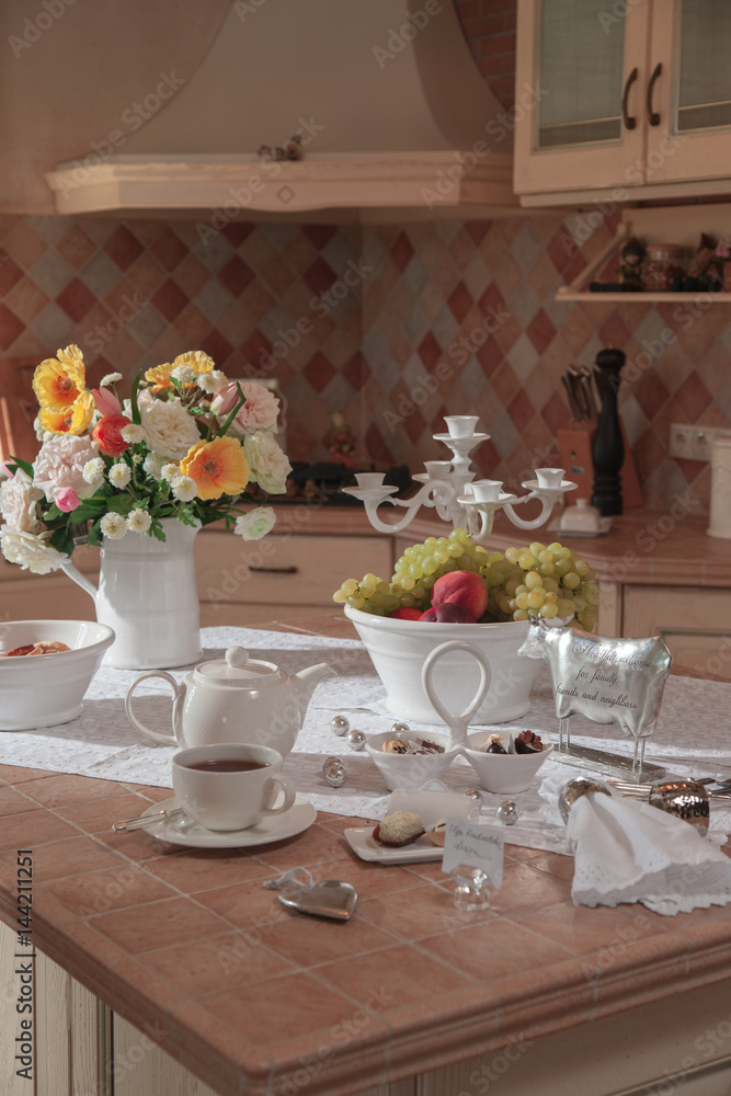 Kitchen surface table with utensils Kitchen surface table with utensils