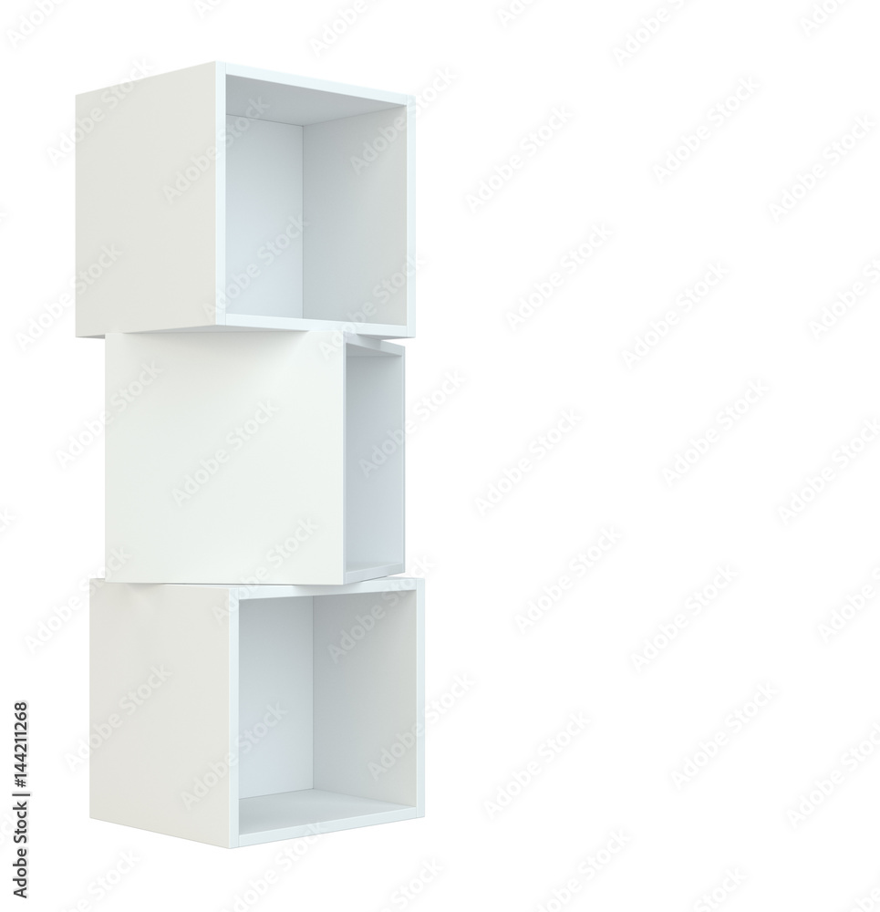 box shelves white. 3d rendering on white background. box shelves white. 3d rendering on white background.
