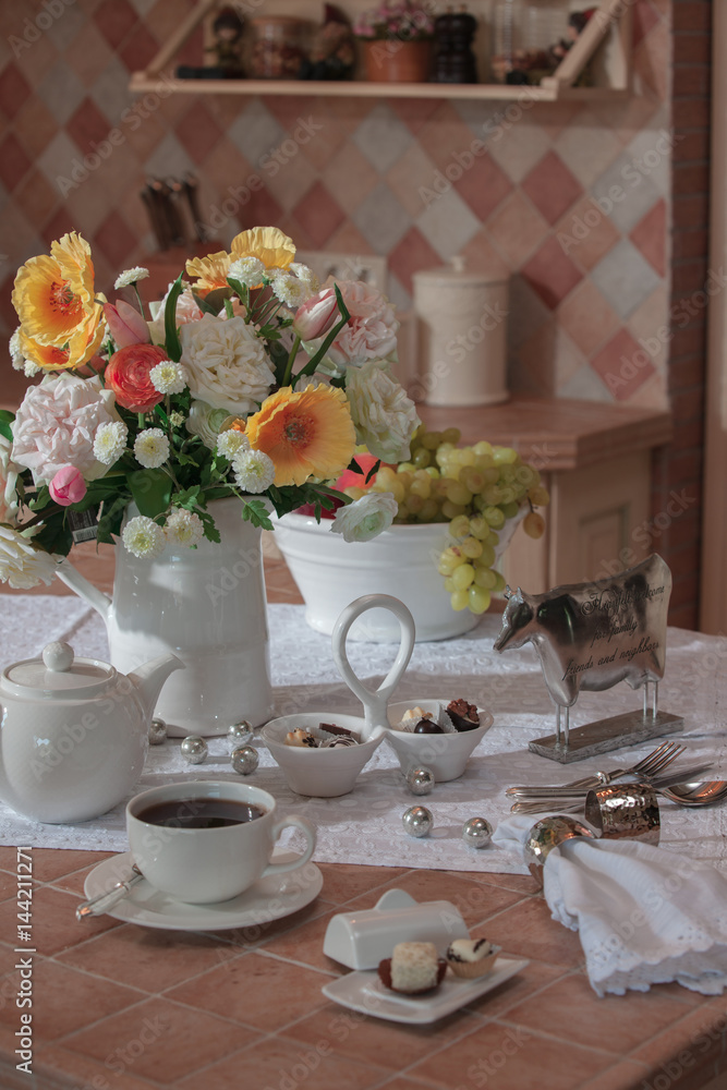 Fototapeta premium Kitchen surface table with utensils