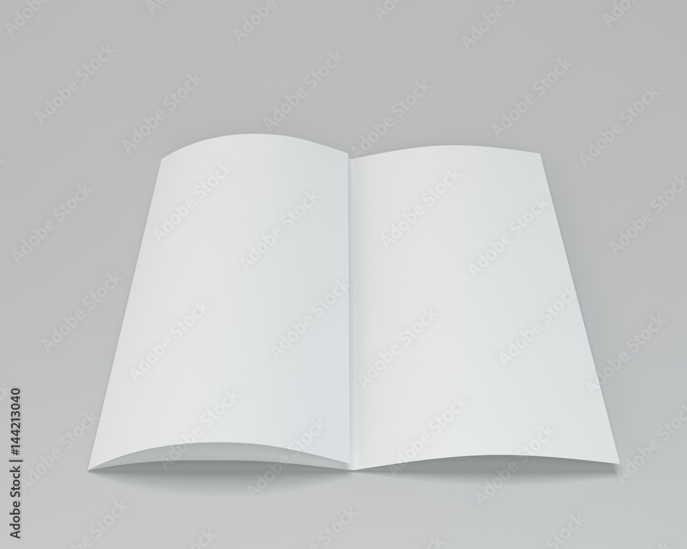 Blank folded white brochure. 3d rendering on gray background. Blank folded white brochure. 3d rendering on gray background.