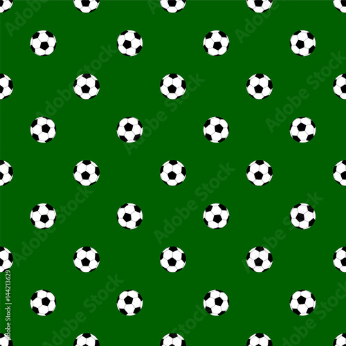 Seamless pattern with soccer balls on green background. Vector i