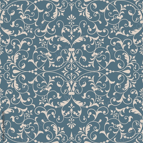 Wallpaper Mural Vector damask seamless pattern element. Classical luxury old fashioned damask ornament, royal victorian seamless texture for wallpapers, textile, wrapping. Exquisite floral baroque template. Torontodigital.ca
