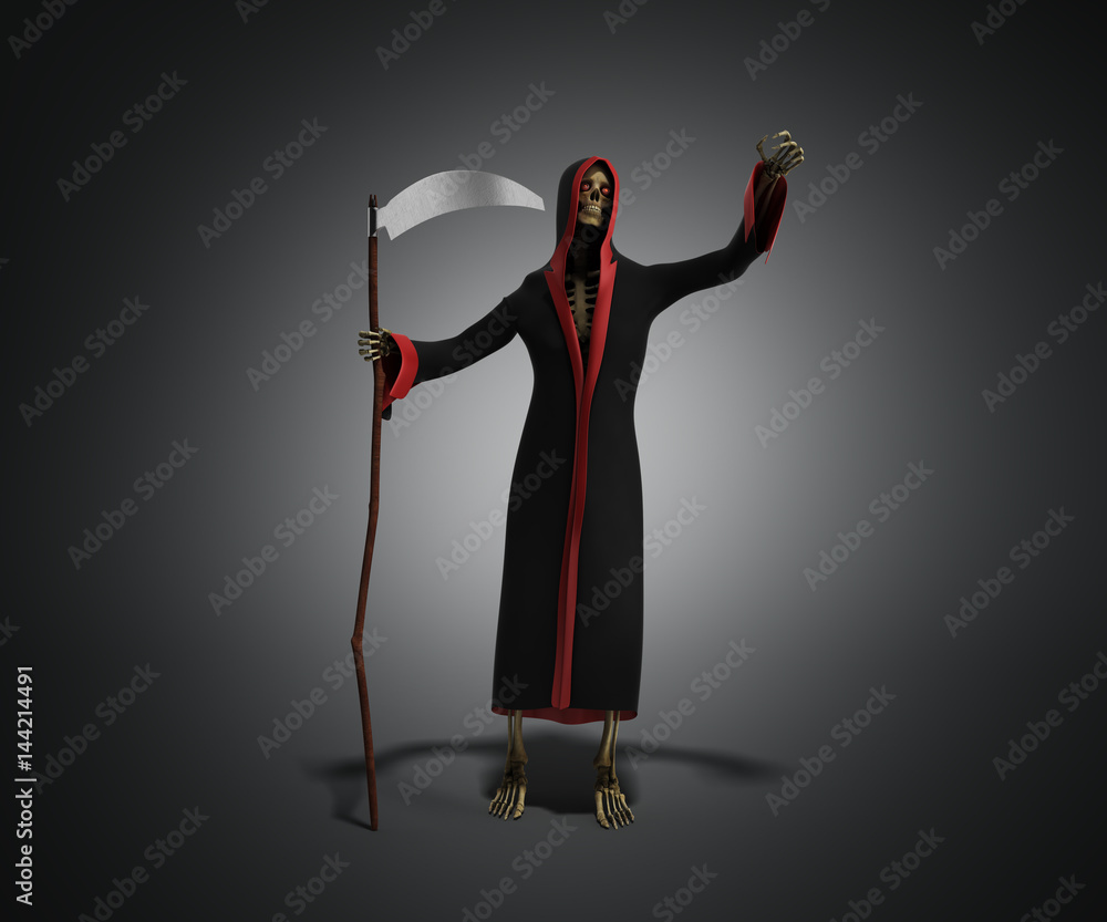 Naklejka premium Death with a scythe 3d render against a darck background