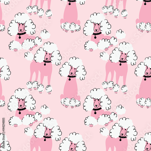 Doodle poodle seamless pattern