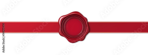 Red wax seal with horizontal ribbon photo