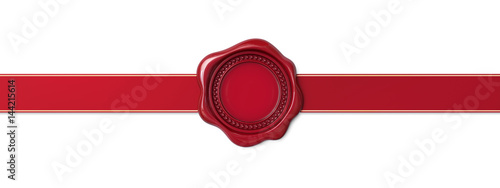 Red wax seal with horizontal ribbon