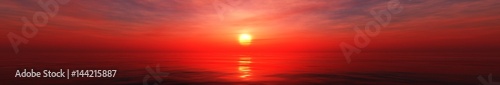 Beautiful panorama of the sea sunset, ocean sunrise, radiance above the water, 3d rendering