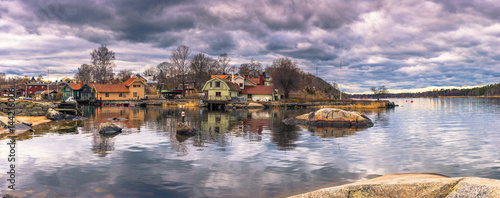 Vaxholm - April 07, 2017 : Panorama of the town of Vaxholm, Sweden photo